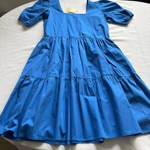 NWT Maude Vivante Blue Cotton Tiered Midi Dress Size M